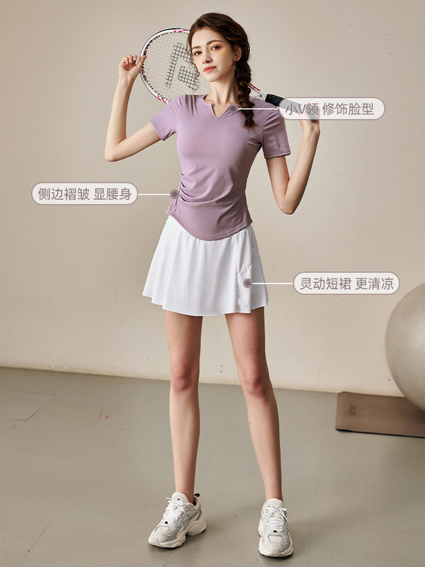 羽毛球薄款运动套装女2025新款大码网球服跑步健身衣夏季瑜伽短裙|undefined