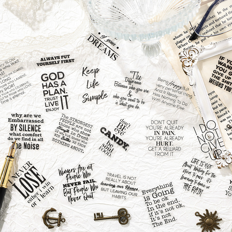 Poetas negros claros pegatinas impermeables para mascotas bolsas diy diario pegatinas de frases inglesas transfronterizas pegatinas de letras