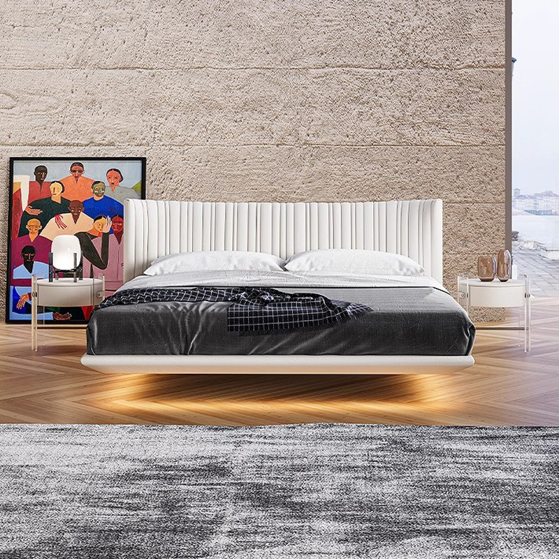 Italiano minimalista cama de cuero genuino cama de suspensión dormitorio principal cama de boda doble 1,8 m cama suave cama de cuero de diseño de alta gama