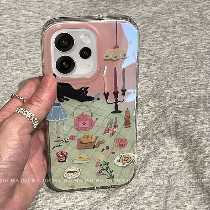 Aplicable a opporeno15 caso de teléfono móvil de alta calidad nuevo tipo OPPO Oreno15pro casa de gato de dibujos animados