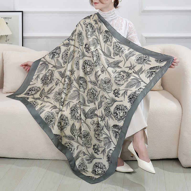 Satén de alto grado impreso seda de imitación 110x110cm bufanda cuadrada grande brocado bufanda de mujer viaje protección solar chal bufanda de seda
