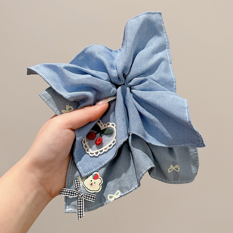 Pañuelo cuadrado bordado azul, lazo para el cabello de intestino grueso, banda de goma de gas occidental de alto valor para las mujeres, cuerda para el cabello, cuerda para la cabeza, accesorios para el cabello para niñas y niños