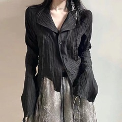 大码胖妹妹设计感小众长袖衬衫女秋季新款复古显瘦内搭上衣衬衣
