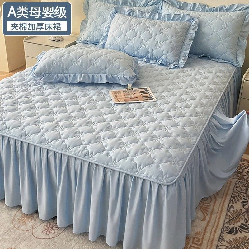 Class a Thickened Quilted Bed Skirt Bed Cover for Winter Bedroom Home Use, Dustproof, Non-Slip, Cover-Up Bed Sheet with Skirted Edge, Princess Style