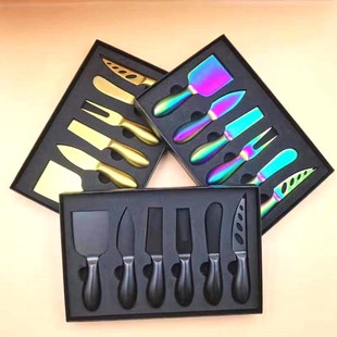 Stainless Steel Hollow Handle Golden Cheese Knife 6-piece Set Butter Knife Pizza Knife Baking Tool Heaven and Earth Cover Gift Box