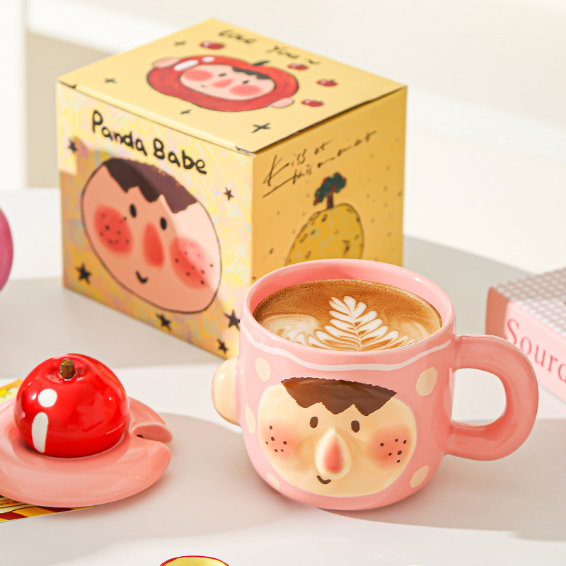 Tazas de cerámica creativas y extrañas, tazas con cubierta, tazas de agua caseras extrañas, tazas de desayuno de oficina para chicas