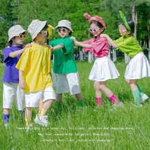 六一儿童演出服装舞蹈糖果色毕业照t恤小学生啦啦队表演服运动会