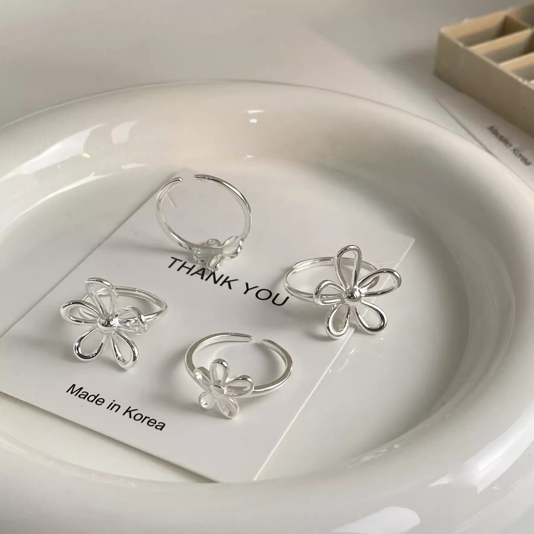 1g Weight Rings Classification Adjustable Ring Size 1 Piece Quantity Holiday, Tea Party Occasion 925 Sterling Silver Material Flower Pattern All Seasons Season Women's Gender Elegant, Simple Style Style 1 Piece 925 Sterling Silver Flower Rings 5