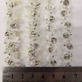 重工手工钉珠水钻花边 白色亮片立体花串 婚纱礼服领口装饰辅料