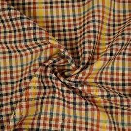 细腻精纺羊毛混纺黄红彩色格子布料做衣服半裙外套设计师面料A