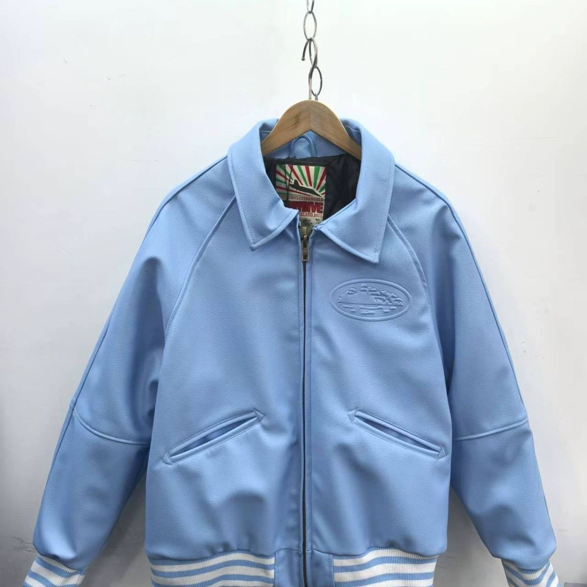 Retro polyurethane demi-season down jacket, American style