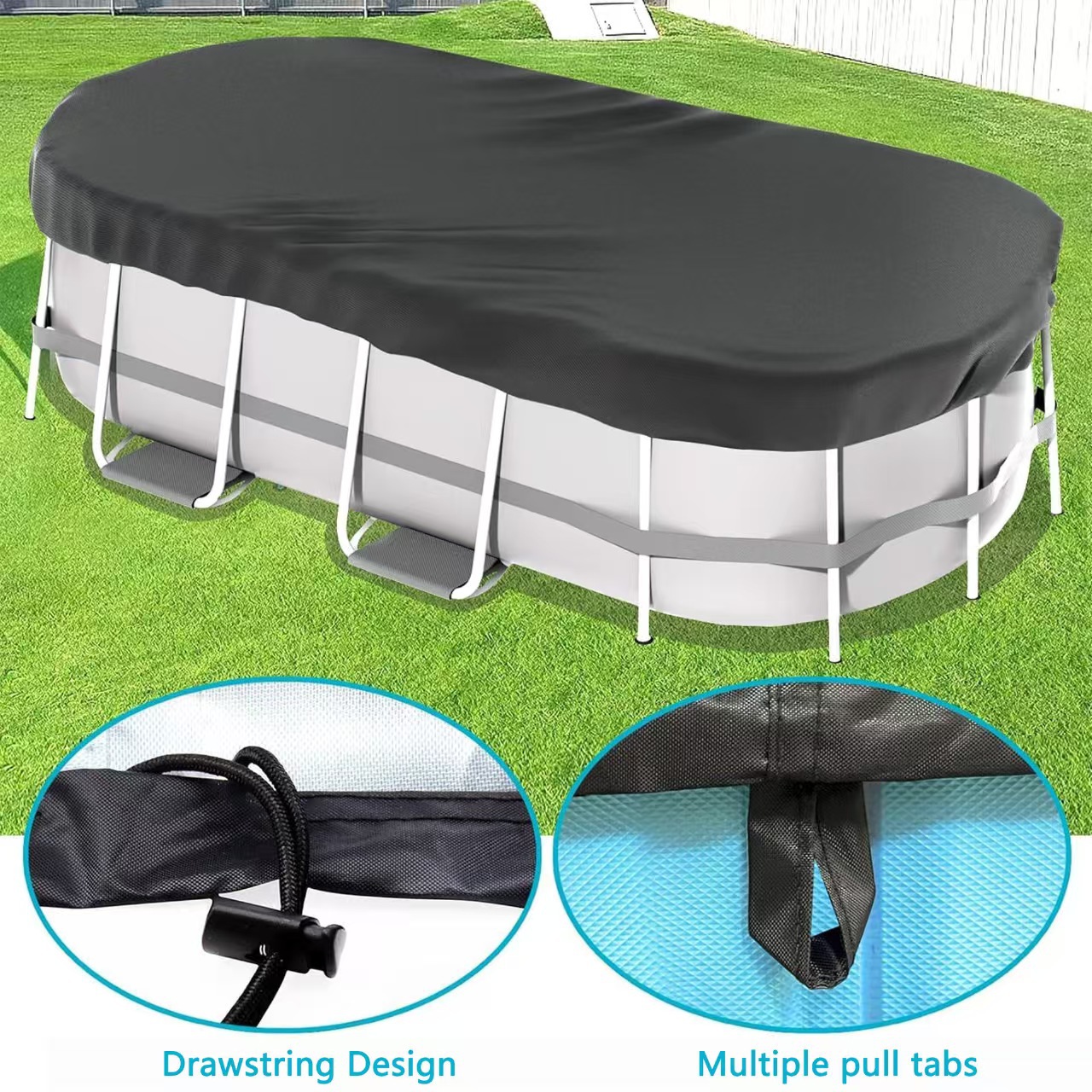 Cross-Border Amazon Oval Swimming Pool Cover Outdoor Dust-Proof Inflatable Swimming Pool Cover Rain-Proof Dust-Proof Protective Cover