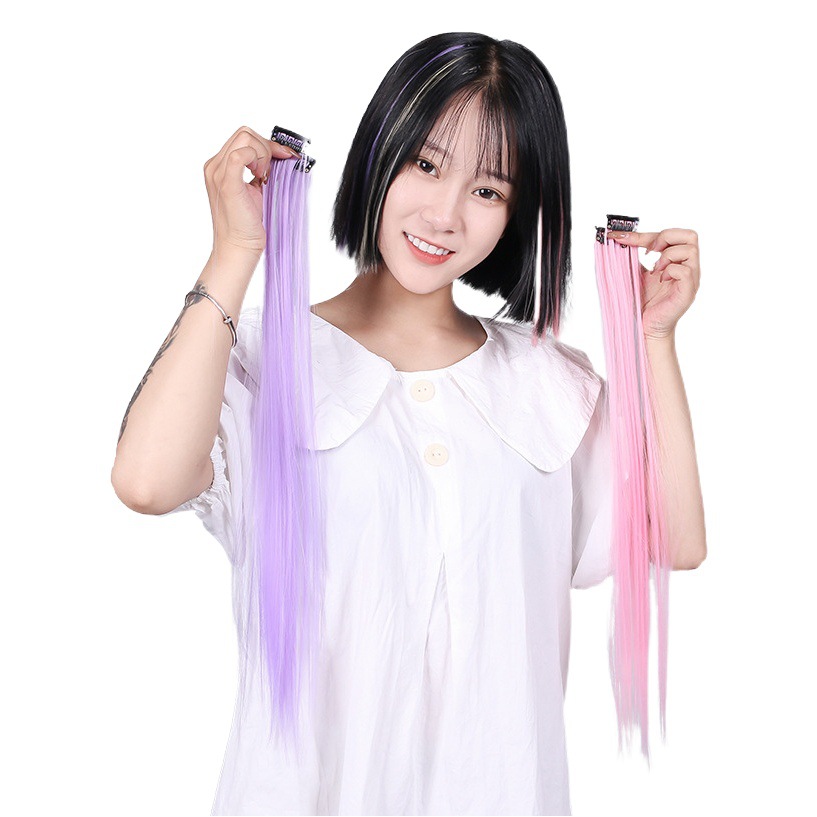 Pieza de pelo de color pieza de peluca extensión de cabello oreja colgando pieza de teñido de cabello artificial decoloración y teñido peluca femenina de alta temperatura de seda Pelo Rizado pelo liso