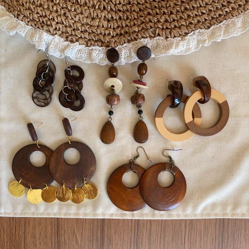 巨好看~木质长款耳坠女新中式复古耳环独特夸张耳钉方圆脸耳饰品|undefined