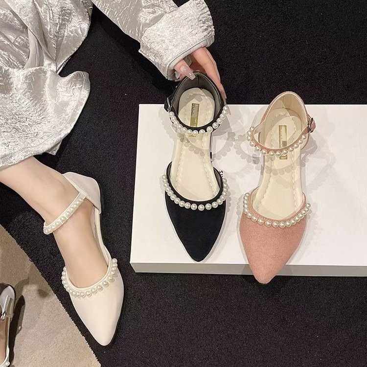 Fairy Wind con falda de punta lateral sandalias vacías de verano 2026 nuevo ballet con cuentas suaves zapatos de noche