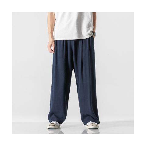 Pantalones de lino Pantalones de hombre Pantalones anchos rectos sueltos de estilo chino Pantalones deportivos casuales de algodón y lino de verano para hombres