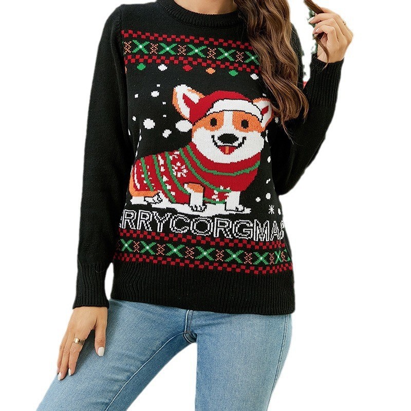Festive Knit Sweater – Cozy Christmas Pet Jacquard Pullover (Acrylic Blend, Oversized Fit, Red/Red With Lights, S/M/L/XL)_voghion.com
