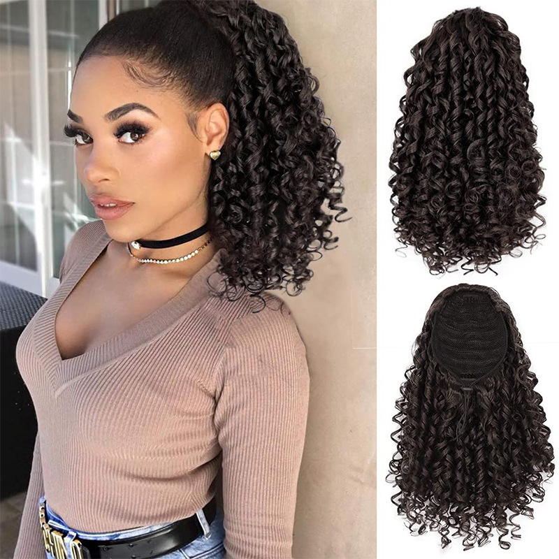 European and American Style Dirty Braids, African Black Curly Wigs, Drawstring Ponytail, Curly Ponytail, Foreign Trade Wig Extensions, Ponytail Hair Pack