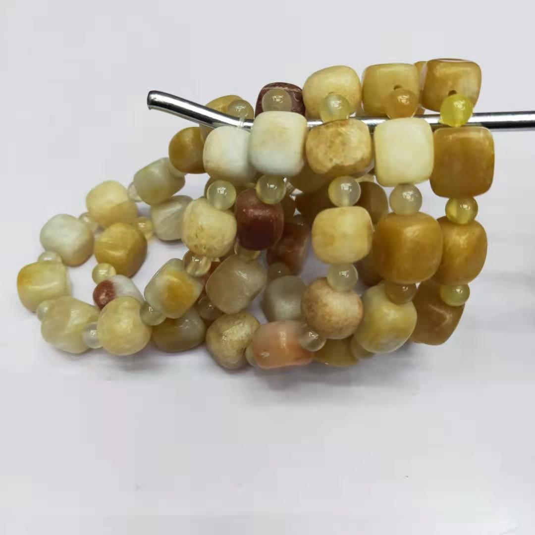 Factory wholesale of natural square yellow jade irregular combination bracelets, diy yellow jade bracelets, Buddhist prayer beads and lucky charms detail image 1