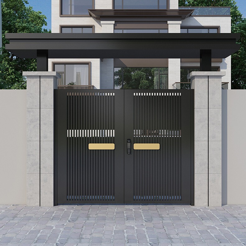 Aluminum alloy villa patio door double door aluminum art gate yard door head iron door fence door electric folding gatehouse