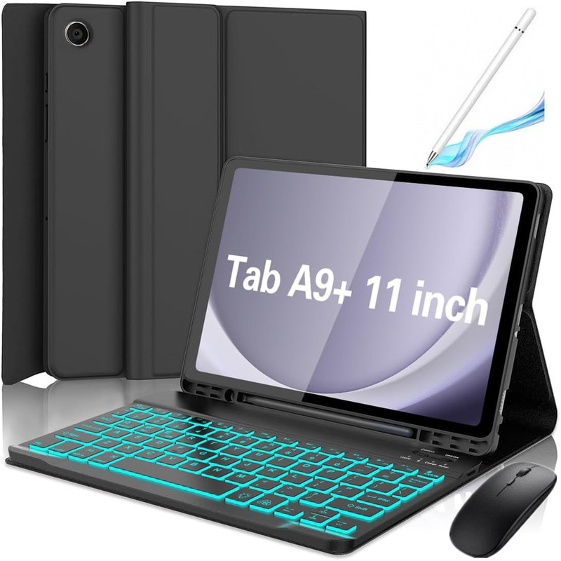Suitable for Samsung Taba9Plus Colorful Backlit Bluetooth Keyboard and Mouse Set A11+ Pen Slot Leather Case S10Lite Case Suitable for Samsung Taba9Plus Colorful Backlit Bluetooth Keyboard and Mouse Set A11+ Pen Slot Leather Case S10Lite Case