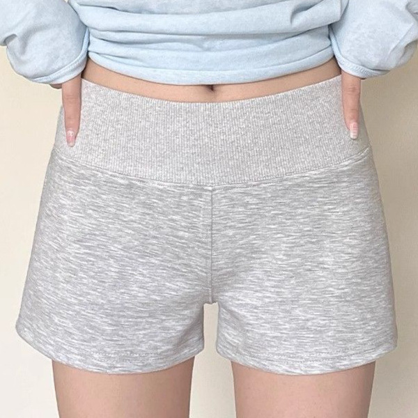 Jianman Ni American-Style Gray Sports Shorts for Women, Summer Slim-Fit High-Waisted A-Line Yoga Shorts, Hot Girl Hip-Hugging