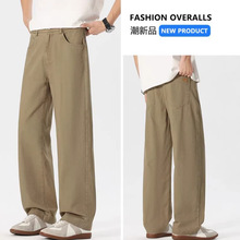 2026春夏季新款欧美日韩港纯棉卡其色宽松直筒松紧休闲裤男pants