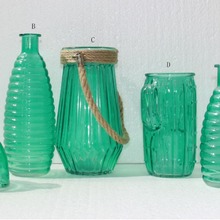 湖蓝色喷色花瓶五件套产品，厂家批发供应，BSCI，带麻绳螺纹