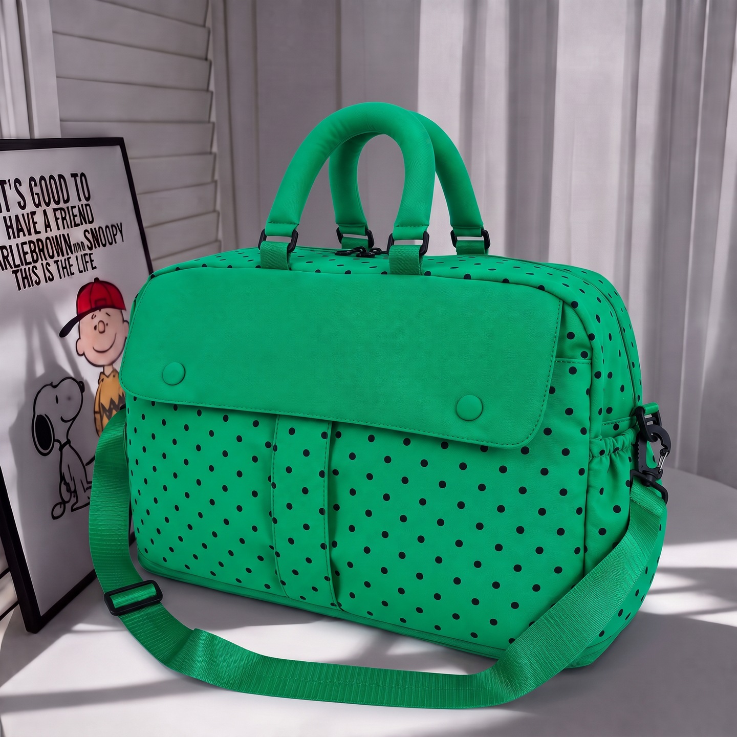 Polka dot travel bag women, large capacity, trolley sleeve