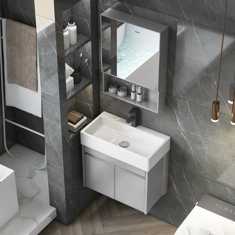 Nuevo espacio gabinete de baño de aluminio baño lavabo gabinete combinación pequeño apartamento lavabo integrado de cerámica mesa de lavado