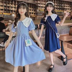 Girls' College Style Dress Short Sleeve Summer 2023 New Middle and Large Children Korean Version Girls' Baby Collar Princess Dress