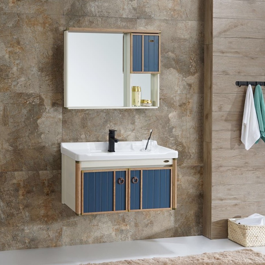 Mueble de baño de aluminio de espacio combinación de gabinete de lavado de baño moderno minimalista lavabo de hotel lavabo montado en la pared mesa de lavado