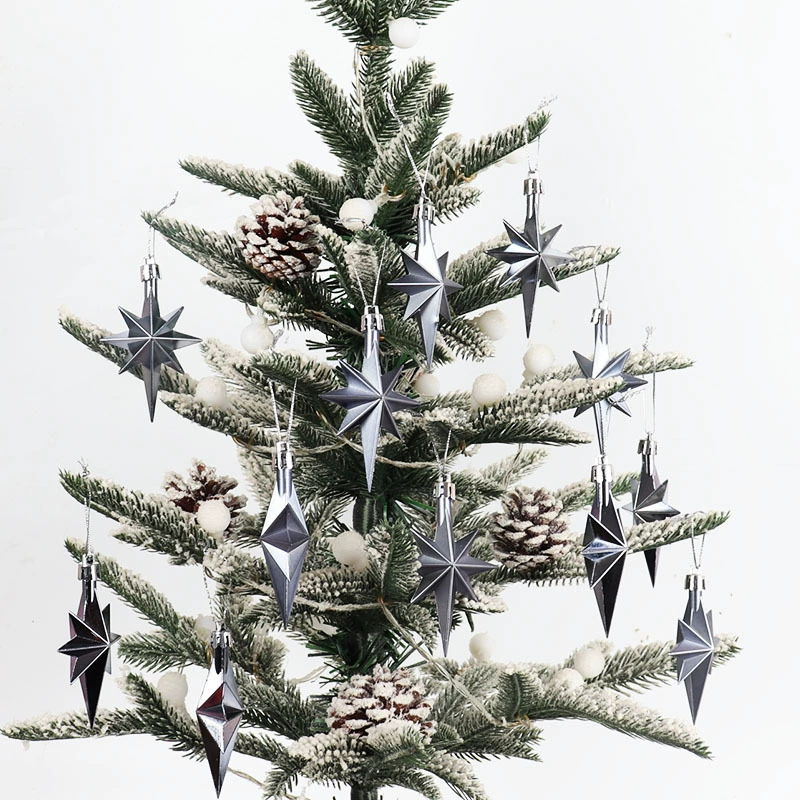 Christmas tree octagonal star hanging ornaments, plastic plated, 12 pcs per box