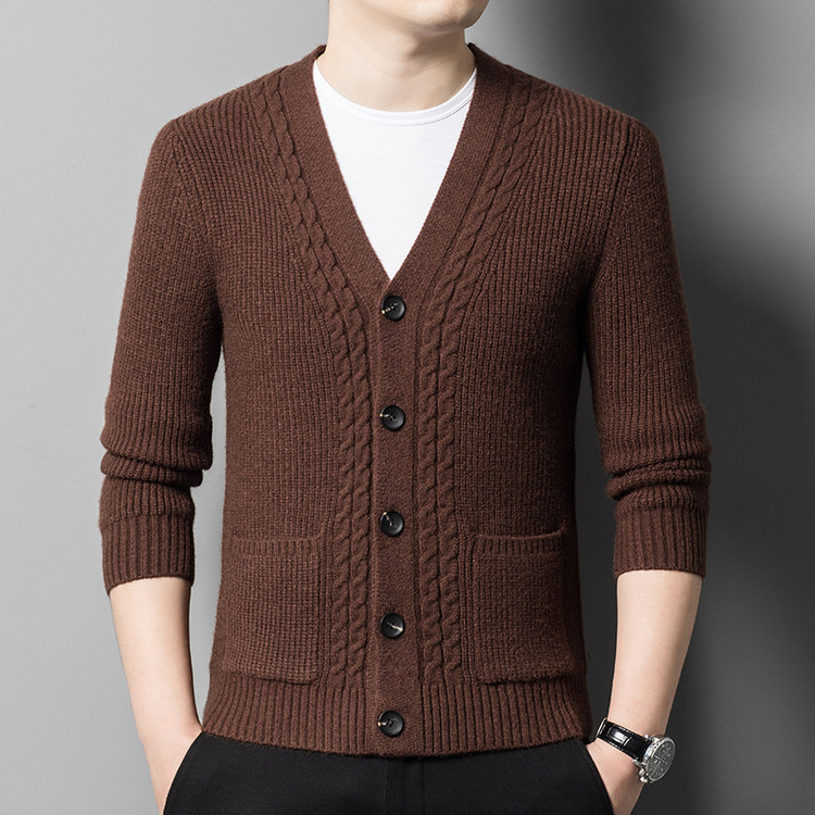 Otoño hombre suéter coreano chaqueta tendencia de cuello V hombre jersey cardigán de punto de color sólido casual jersey de punto