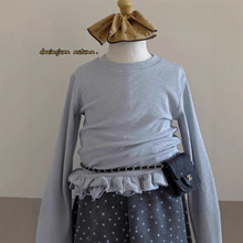 【大小卷】女童打底衫2025秋款韩版木耳边长袖T恤圆领休闲上衣