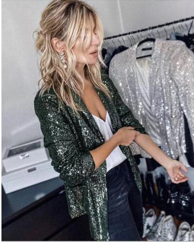 Sequined Long-sleeve Shacket For Women Spring Casual Stylish_voghion.com
