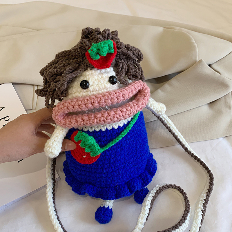 Douyin popolare salsiccia bocca grande bocca borsa per cellulare borsa fatta a mano all'uncinetto fai da te in lana per maglieria borsa divertente portachiavi_voghion.com