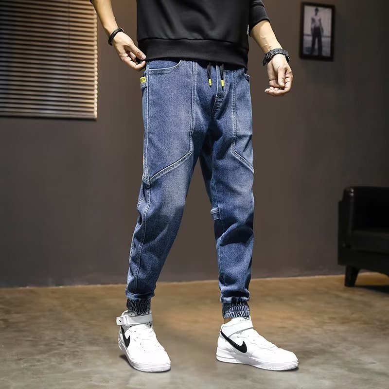 外贸工装牛仔裤男士春秋新款潮牌休闲百搭哈伦裤大码宽松束脚裤子|undefined