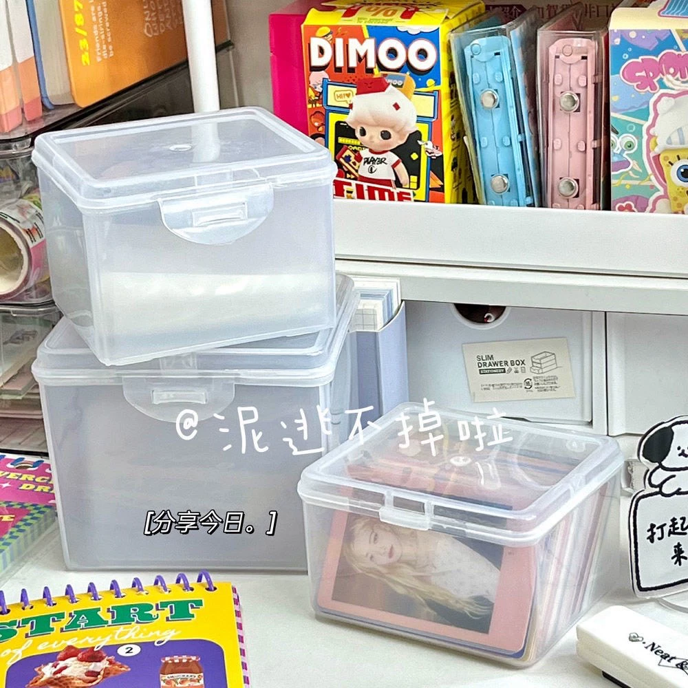 Transparent matte lidded storage box, universal card and accessory organizer, three sizes (S/M/L)