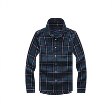 男士复古墨绿格子长袖衬衫修身休闲跨境外贸原单商务休闲棉质大码