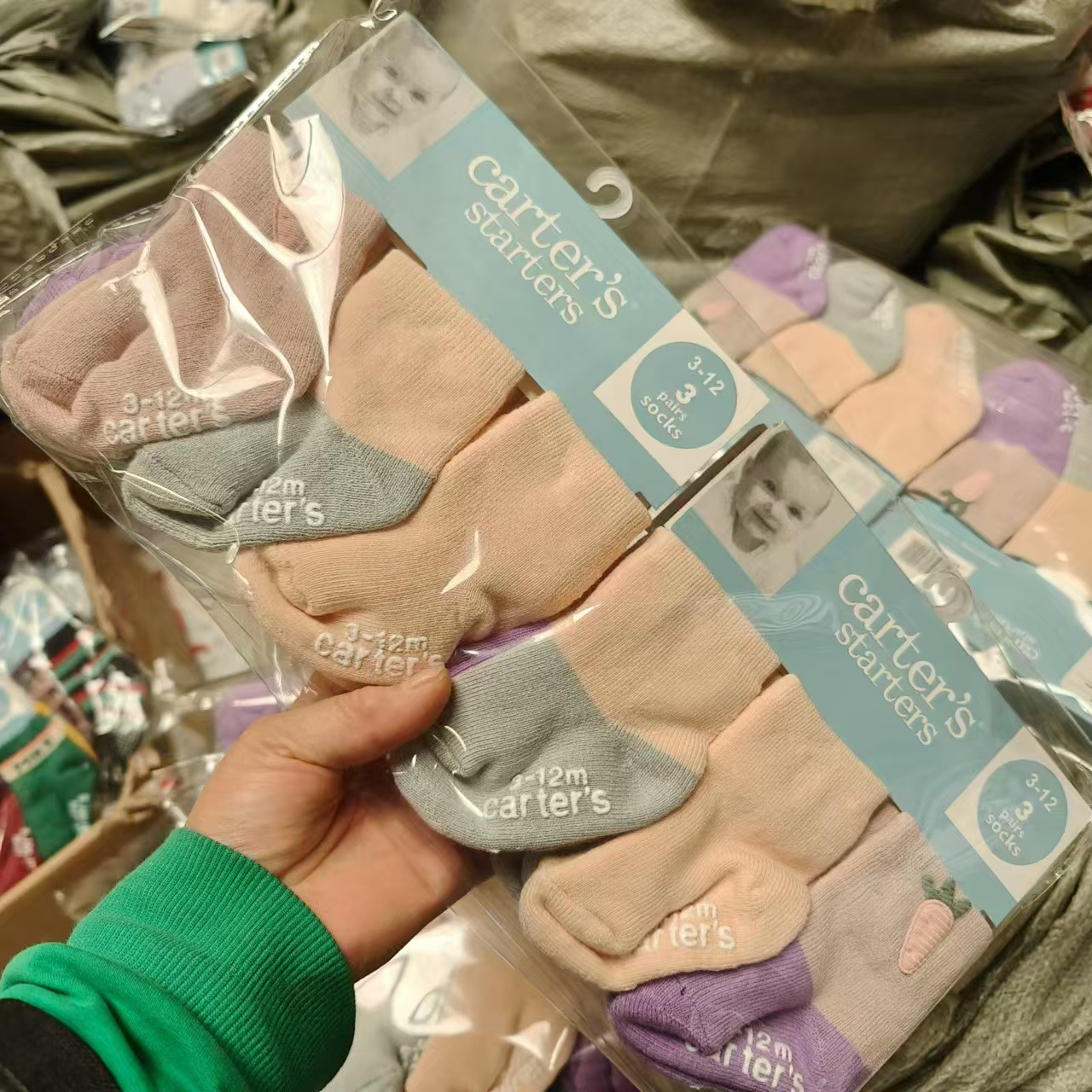 外贸尾单卡特童袜Carter点胶宝宝袜男女童全毛巾中筒棉袜外贸袜子