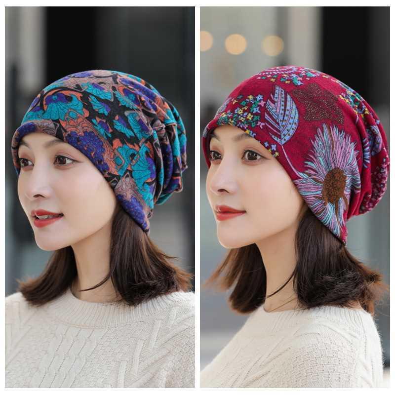 Sombrero calvo de otoño y invierno de doble capa, sombrero de luna, algodón transpirable, sombrero de dormir caliente para la madre