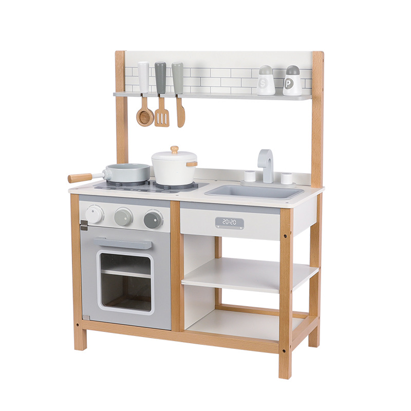 Figari niños juegan casa traje gris cocina juego de rol juguete de madera simulación comida niños y niñas