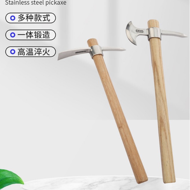 Wooden Handle Stainless Steel Dual-purpose Pick Axe Garden Tree Digging Bamboo Shoots Cruceaxe Double-headed Pick Ice Pick Axe Outdoor Wooden Handle Stainless Steel Dual-purpose Pick Axe Garden Tree Digging Bamboo Shoots Cruceaxe Double-headed Pick Ice Pick Axe Outdoor