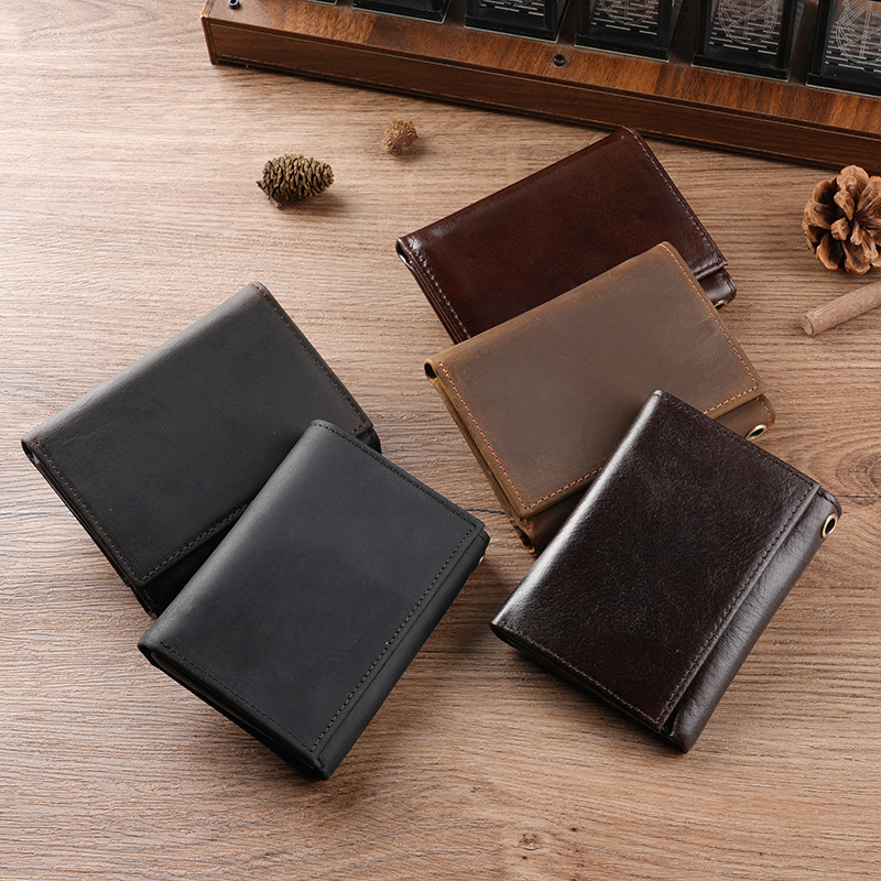 Men's Crazy Horse Leather Coin Purse with Multiple Card Slots and Key Chain 70% off Wallet Amazon Genuine Leather Wallet Vintage