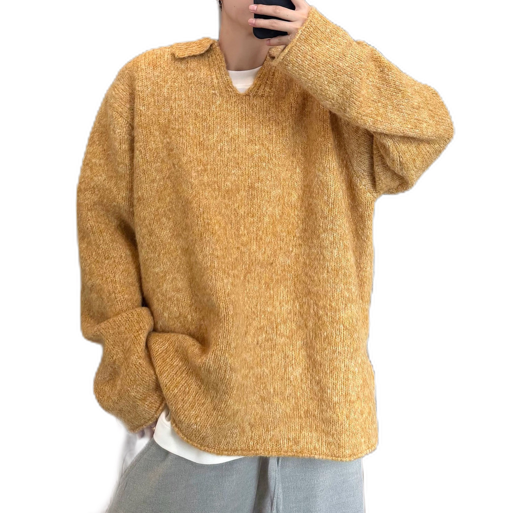 Explosiones transfronterizas de tamaño grande europeo polo camiseta de cuello V camiseta de punto suéter hombre camiseta de estilo viejo fábrica al por mayor