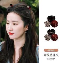 赤いパールミニヘアクリップ、前髪用サイドクリップ、2025年新作、ラインストーン付きヘアクリップ、ヘアアクセサリー