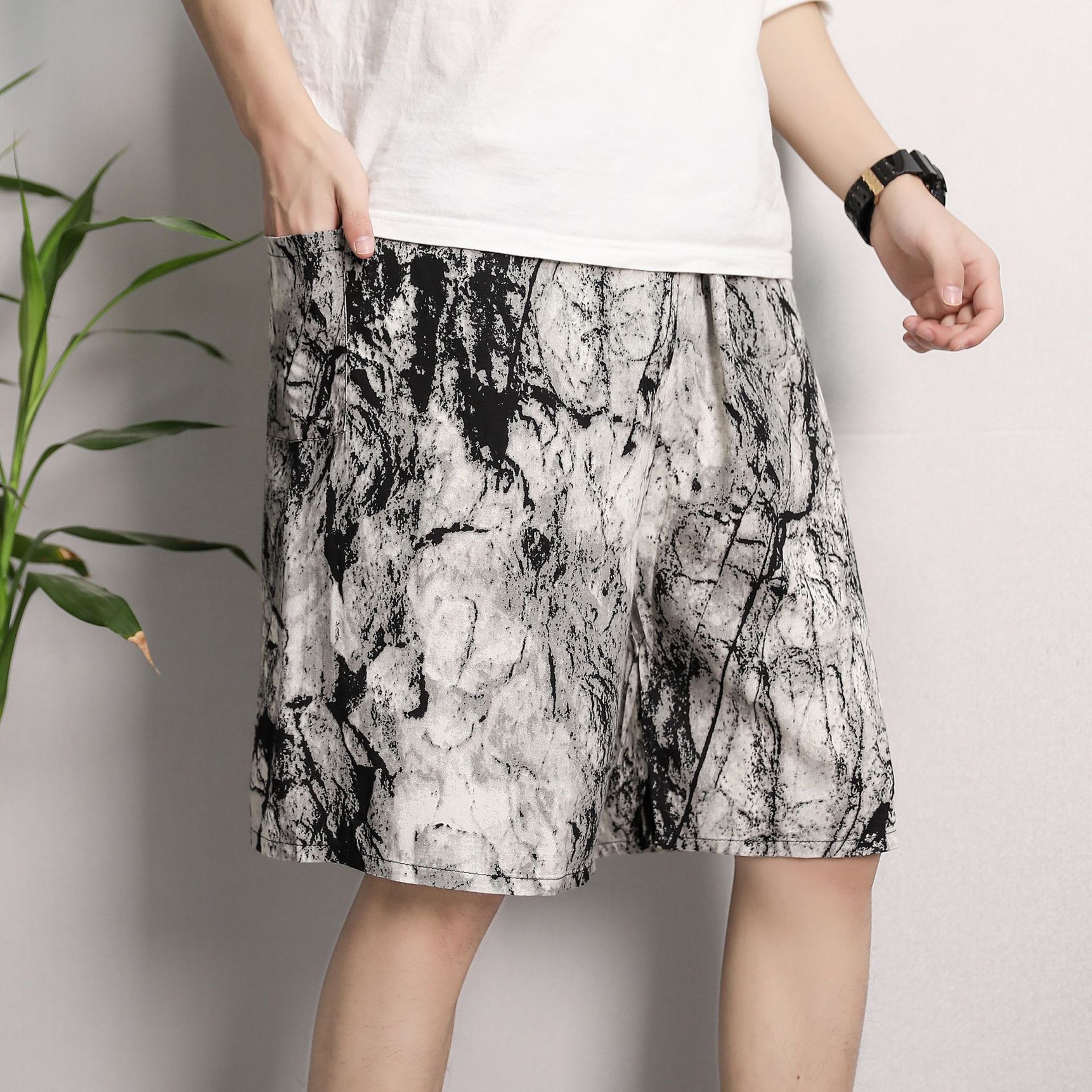 Pantalones cortos de algodón artificial para hombres de verano, pantalones, pantalones de playa, pijamas de seda, pantalones para el hogar, más gordos y pantalones casuales