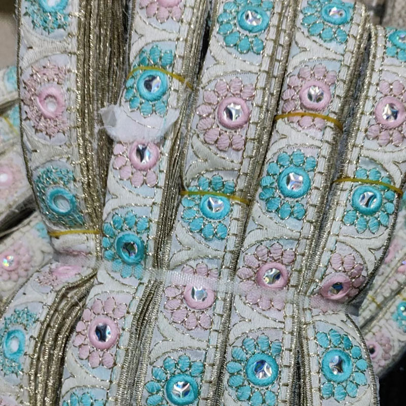 KLHB109民族风鞋面包包花边 机器绣花镜面花边带珠片花边