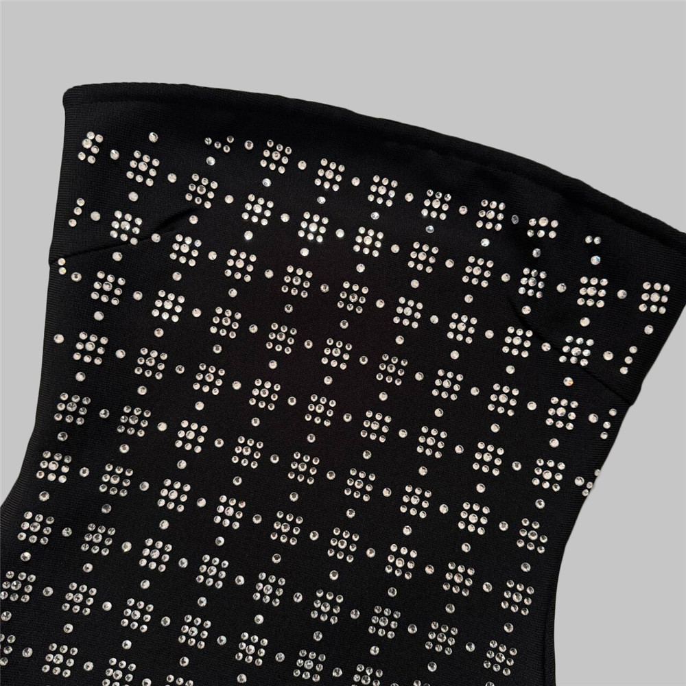 Special Interest Design Rhinestone Tube Top Bandage Dress Sexy Mesh Stitching Maxi Dress Party Dress